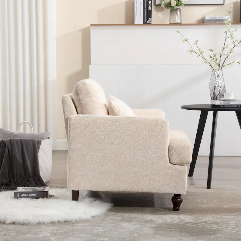 Fauteuil beige 29,53 en chenille avec cadre et coussins en bois massif