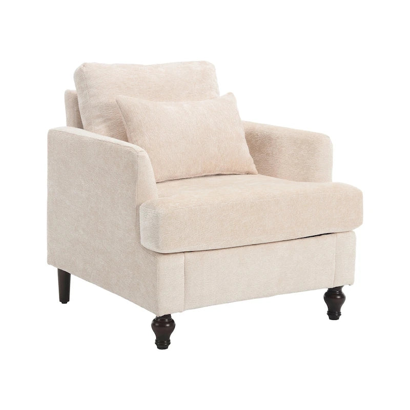 Fauteuil beige 29,53 en chenille avec cadre et coussins en bois massif