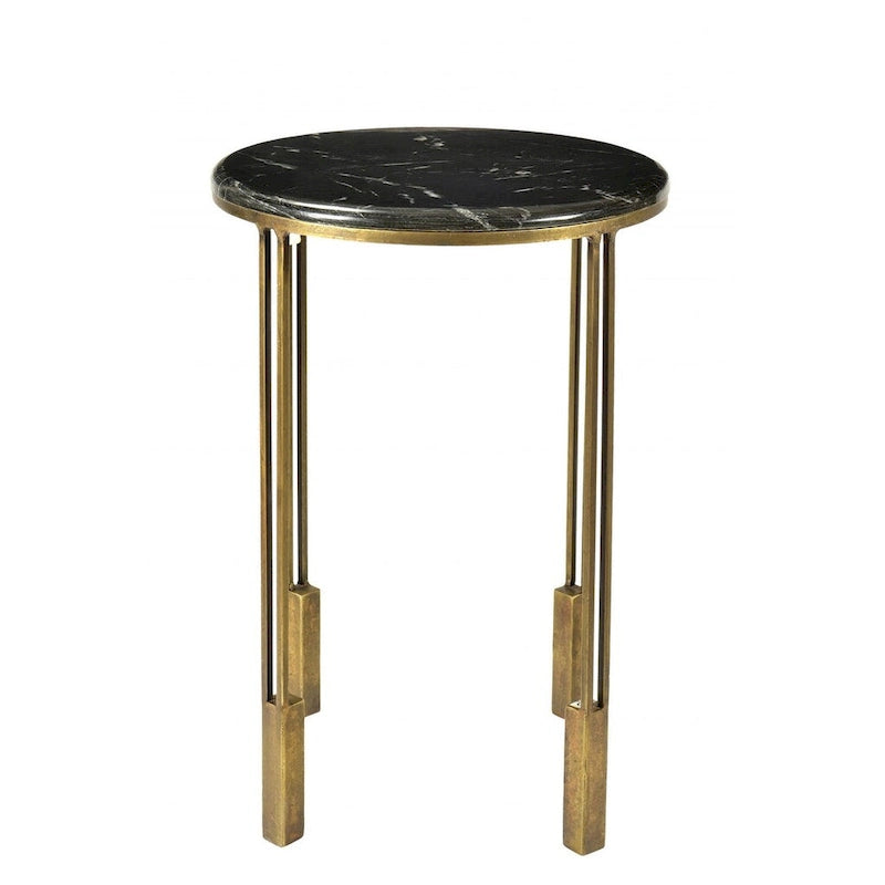 Table d'appoint ronde en marbre doré et noir et fer