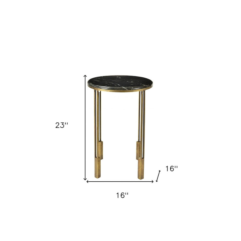 Table d'appoint ronde en marbre doré et noir et fer