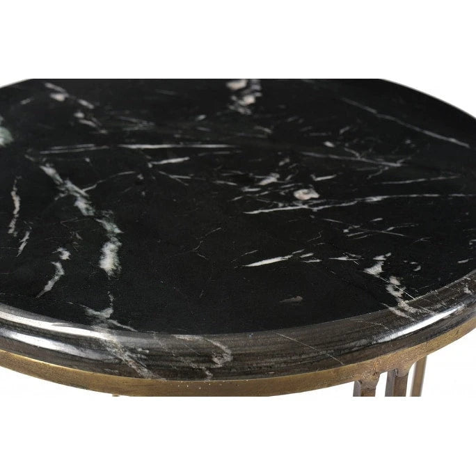 Table d'appoint ronde en marbre doré et noir et fer