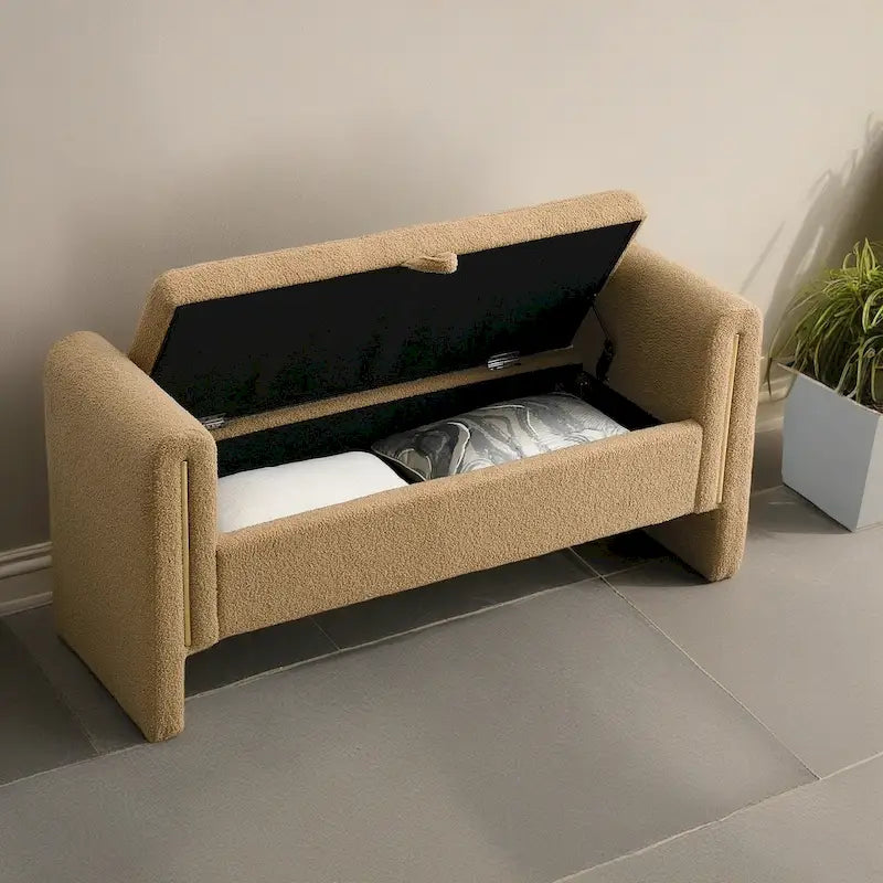 Banc de rangement moderne rembourré en polaire Teddy