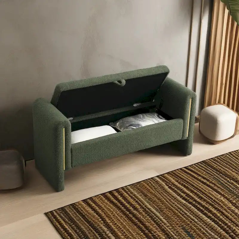 Banc de rangement moderne rembourré en polaire Teddy