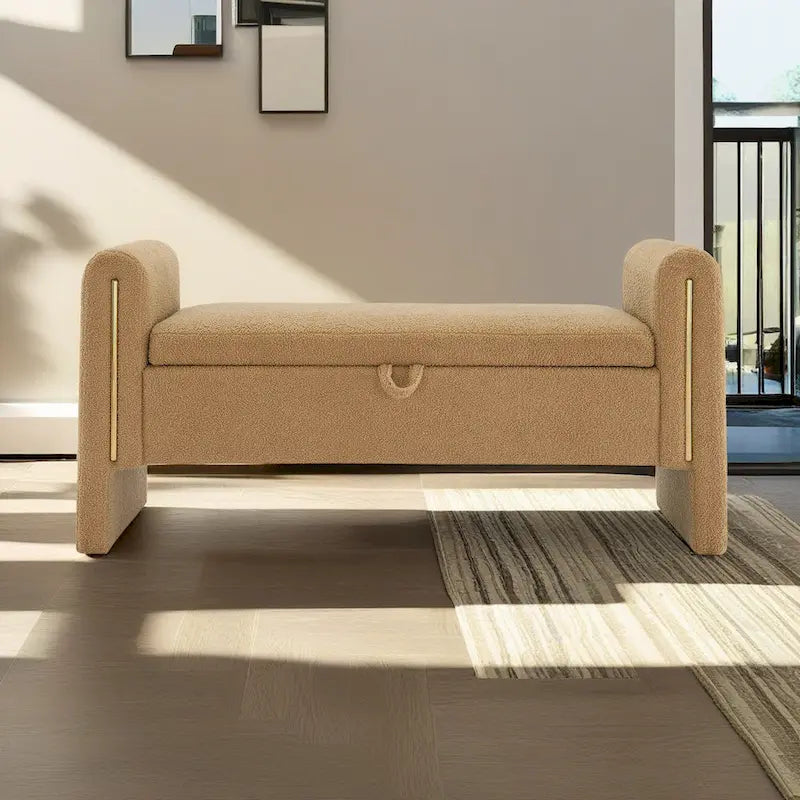Banc de rangement moderne rembourré en polaire Teddy