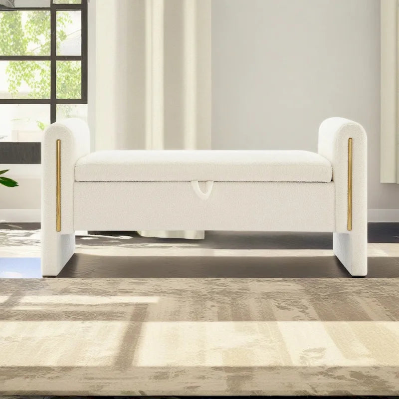 Banc de rangement moderne rembourré en polaire Teddy