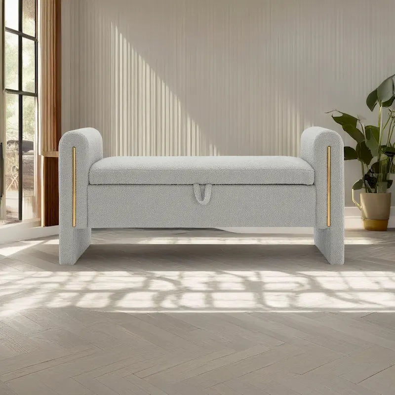 Banc de rangement moderne rembourré en polaire Teddy