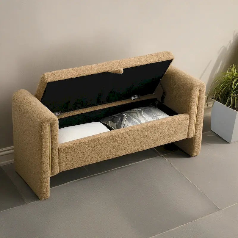 Banc de rangement moderne rembourré en polaire Teddy