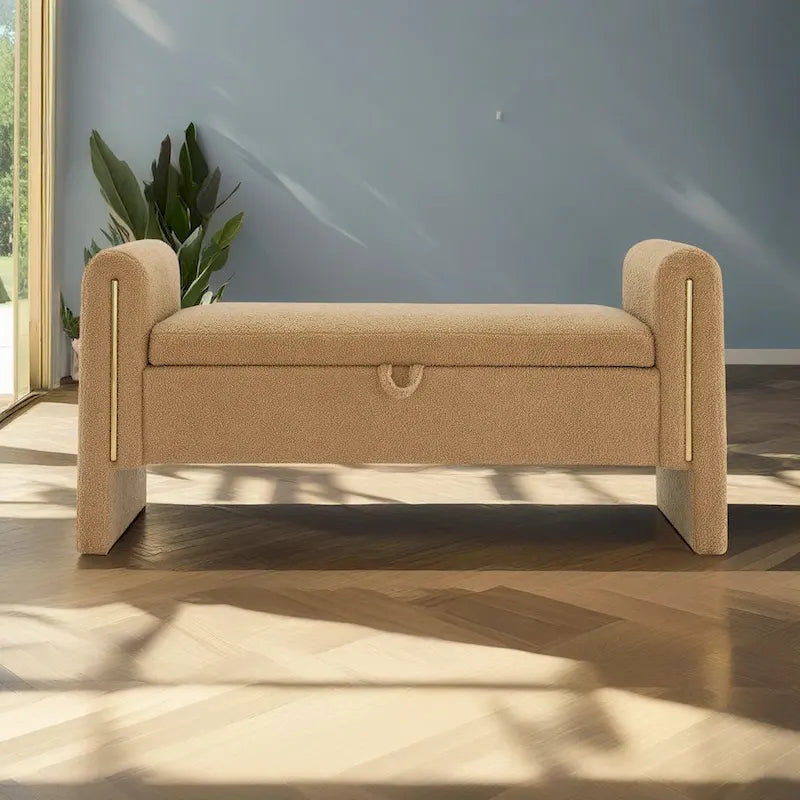 Banc de rangement moderne rembourré en polaire Teddy