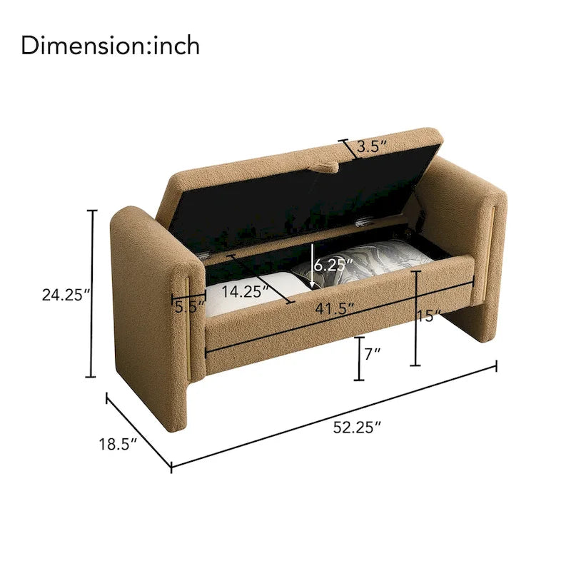 Banc de rangement moderne rembourré en polaire Teddy