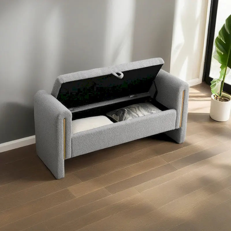 Banc de rangement moderne rembourré en polaire Teddy