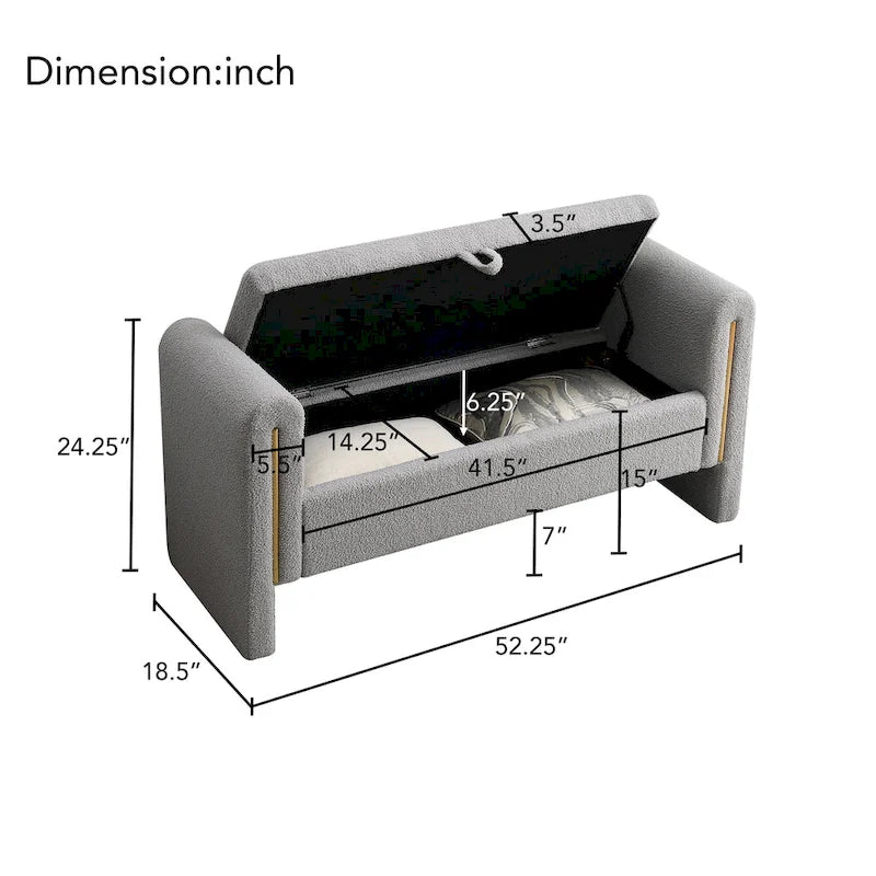 Banc de rangement moderne rembourré en polaire Teddy