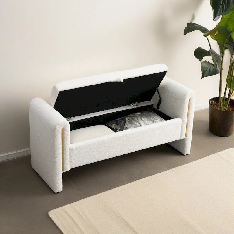 Banc de rangement moderne rembourré en polaire Teddy