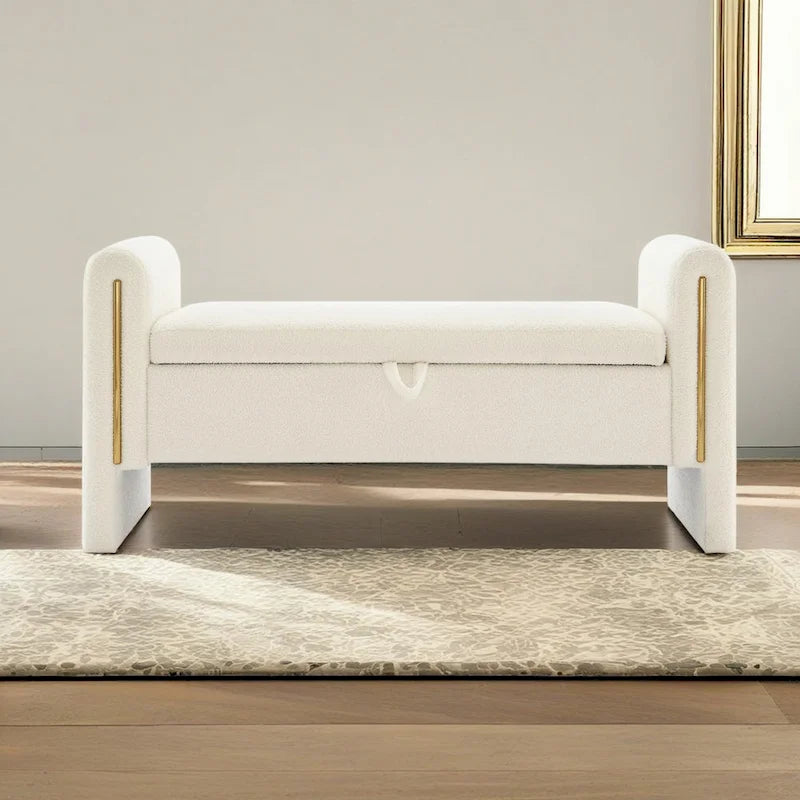 Banc de rangement moderne rembourré en polaire Teddy