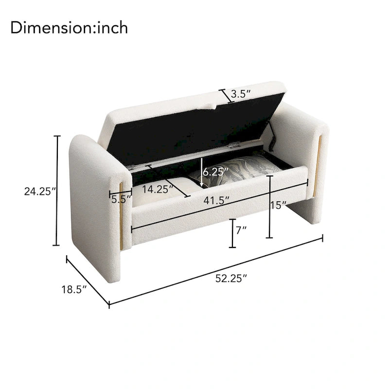 Banc de rangement moderne rembourré en polaire Teddy