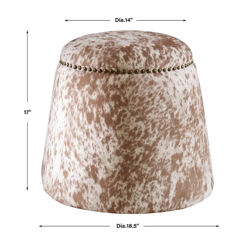 Pouf ottoman en cuir de vache avec clous décoratifs