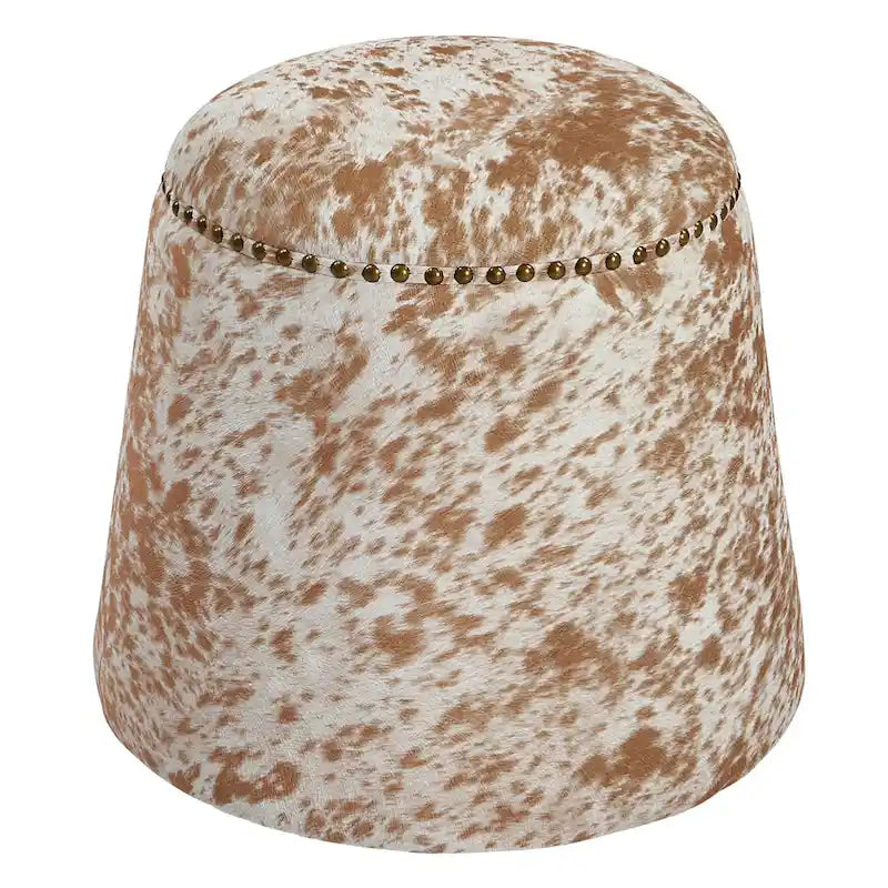 Pouf ottoman en cuir de vache avec clous décoratifs