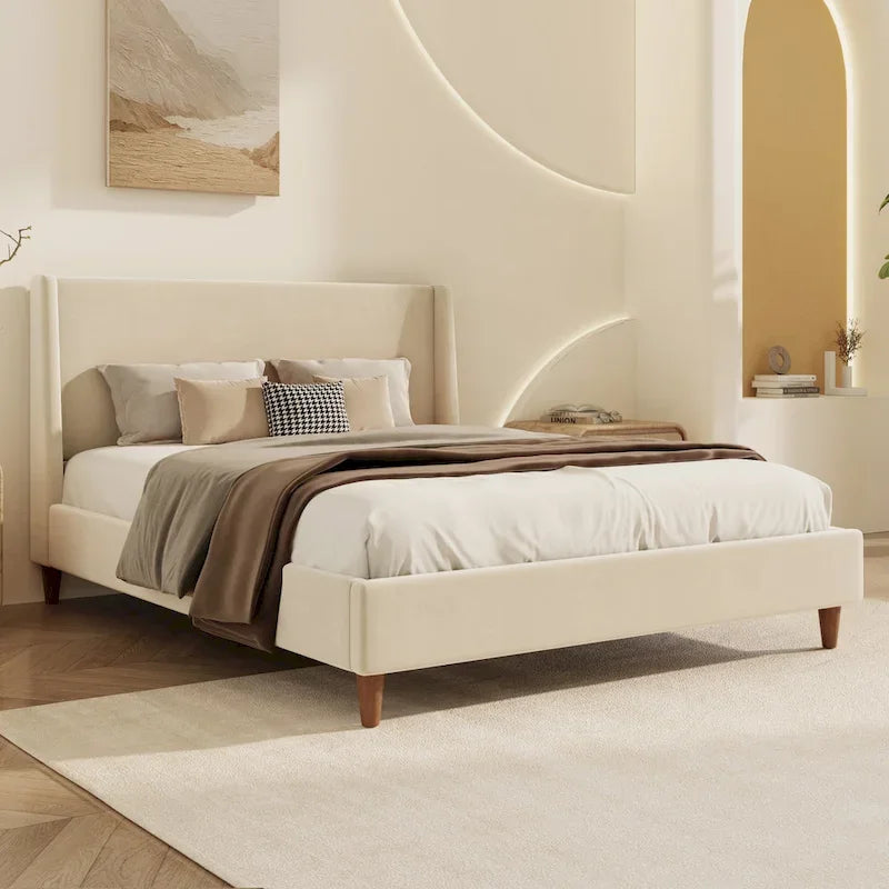 Lit plateforme luxueux rembourré en velours