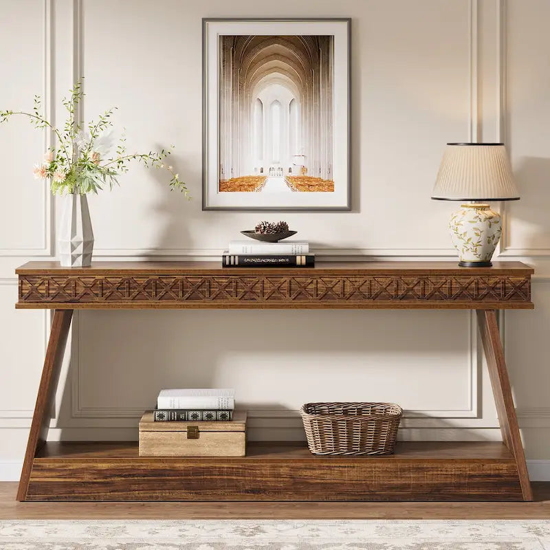 Console d'entrée rustique à deux niveaux
