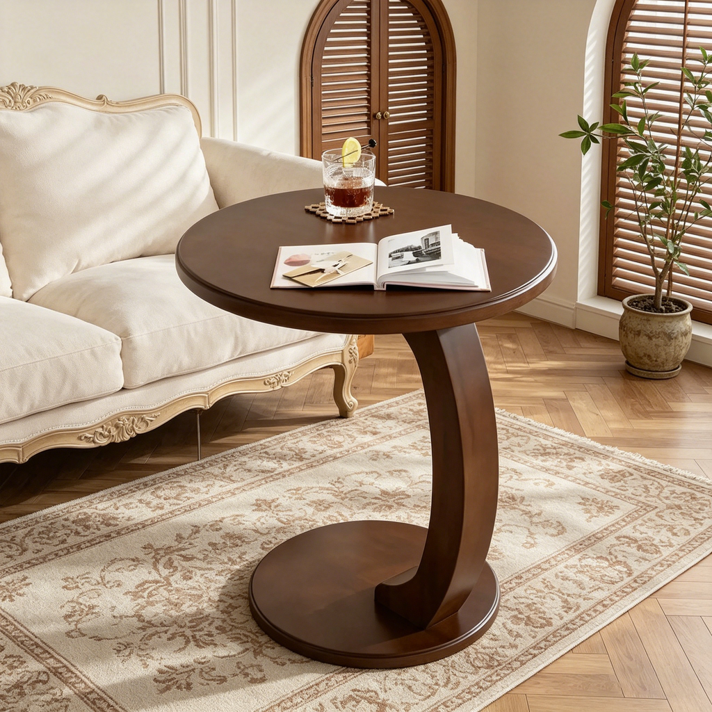 Table d'appoint en bois en forme de C