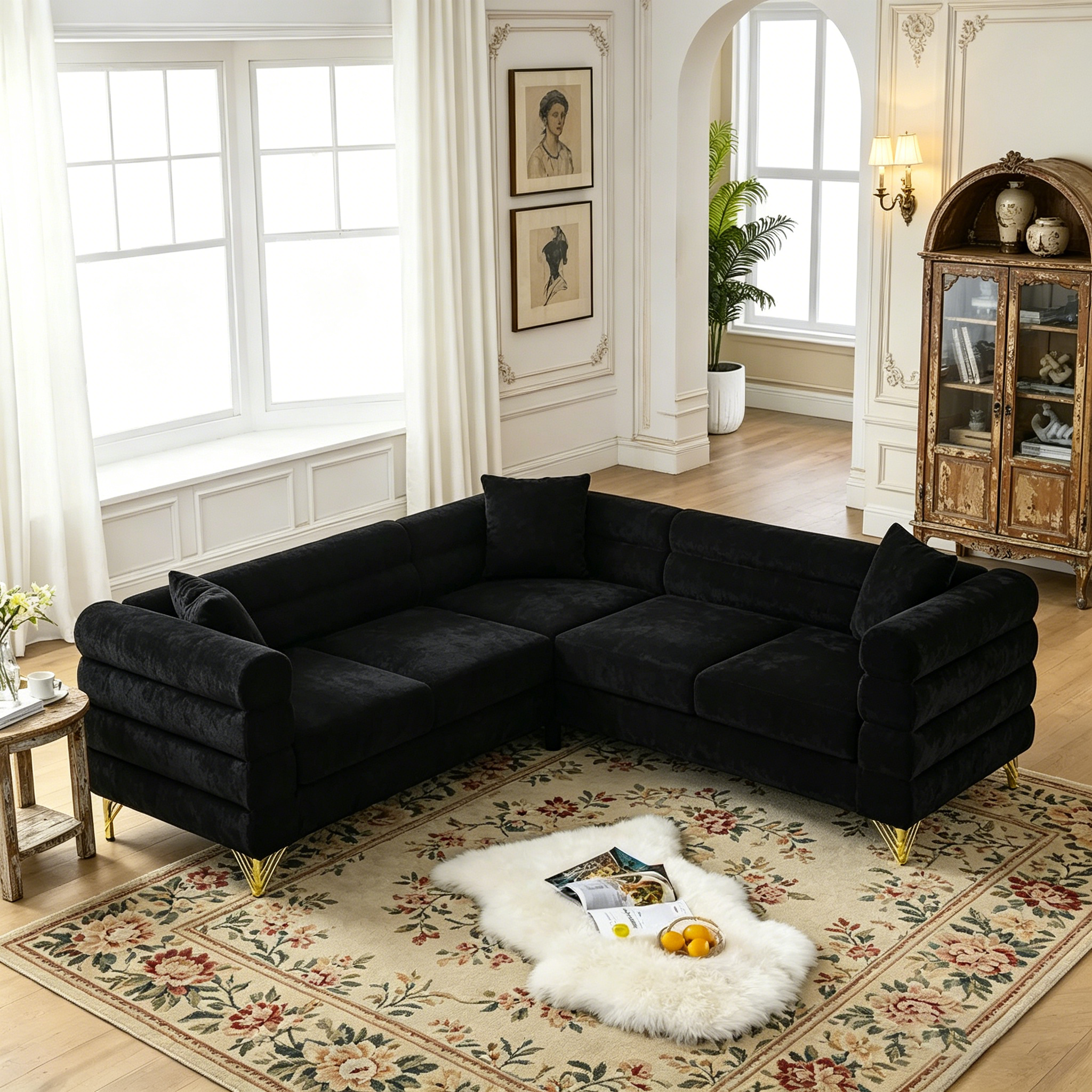 Canapé d'angle en L 5 places extra-large de 81,5 pouces