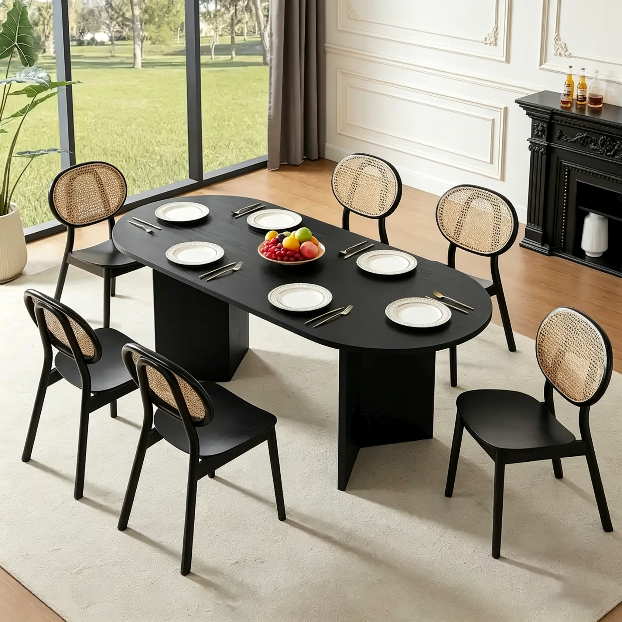Table à manger de cuisine ovale en bois noir