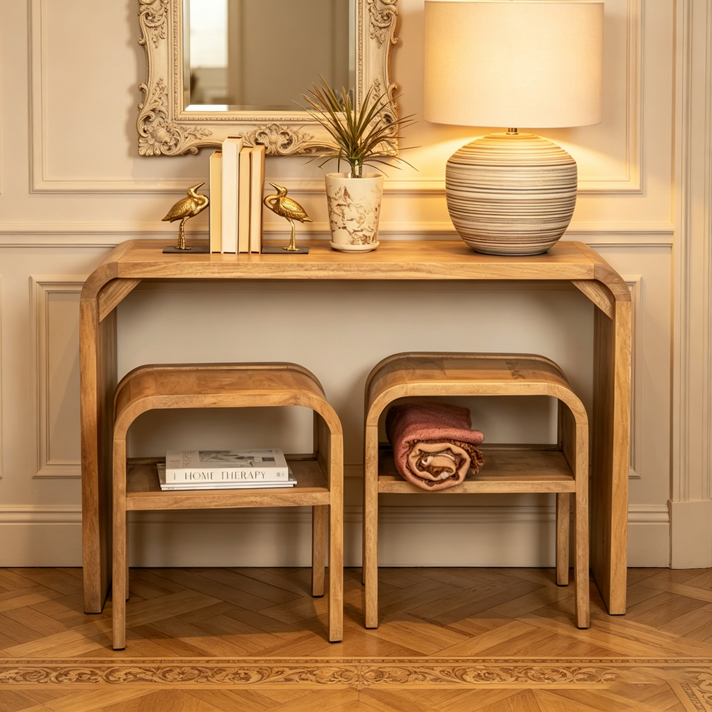 Table en bois Waterfall Edge et 2 tables d'appoint gigognes - 45,0L x 14,0l x 30,0H
