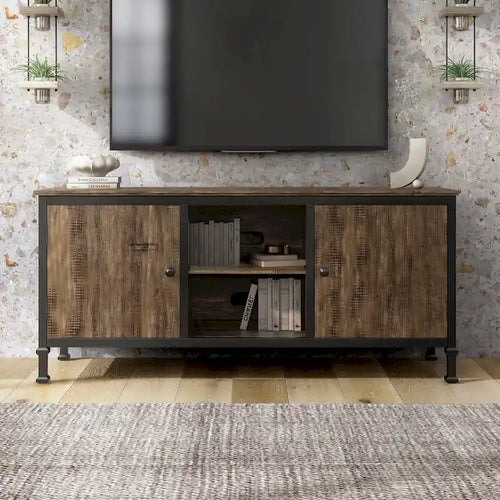 Meuble TV multifonctionnel en chêne rustique de 152 cm avec rangement
