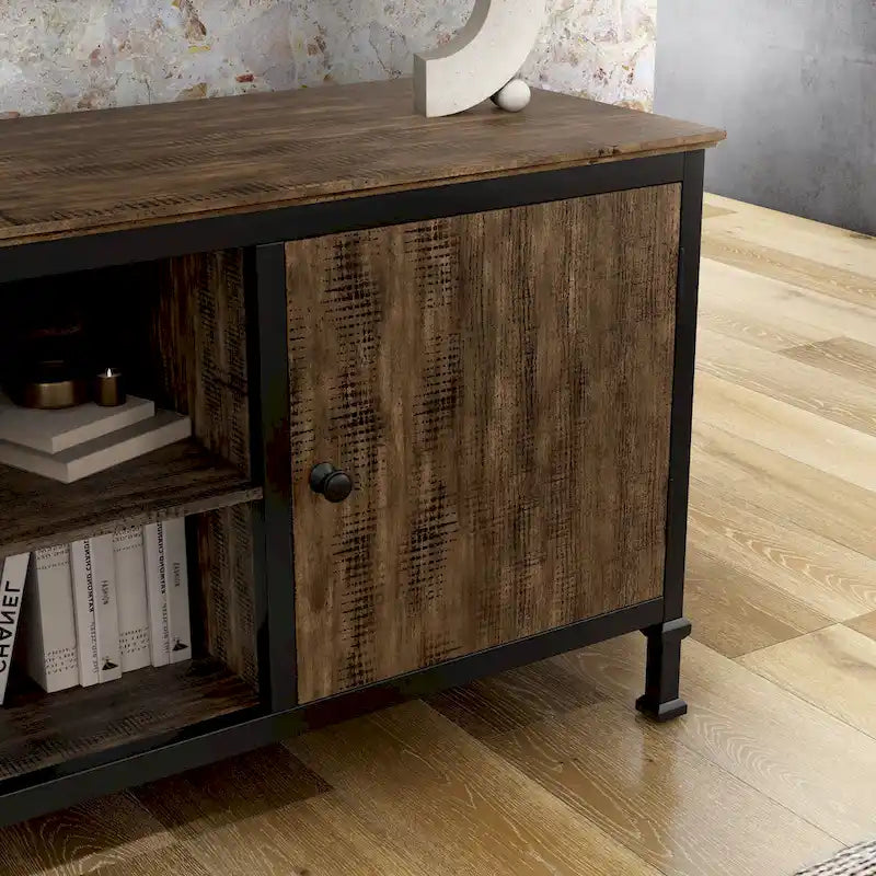 Meuble TV multifonctionnel en chêne rustique de 152 cm avec rangement