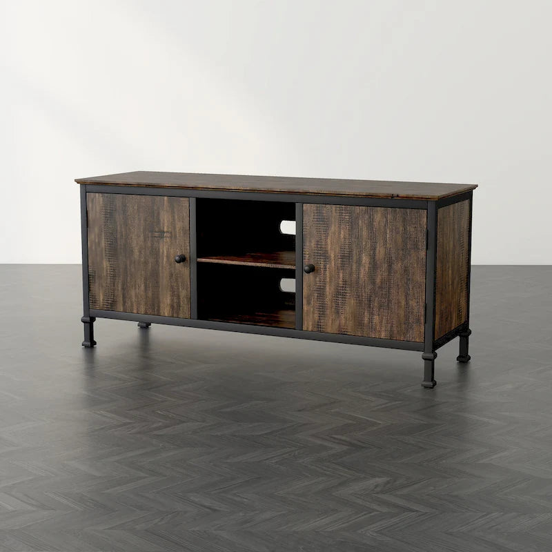 Meuble TV multifonctionnel en chêne rustique de 152 cm avec rangement