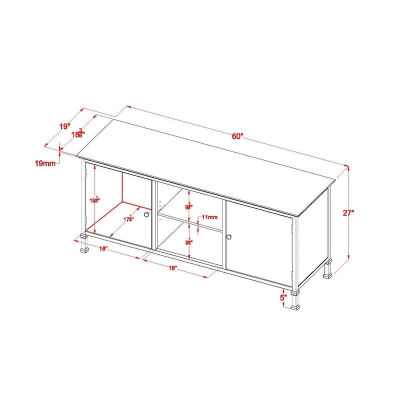 Meuble TV multifonctionnel en chêne rustique de 152 cm avec rangement
