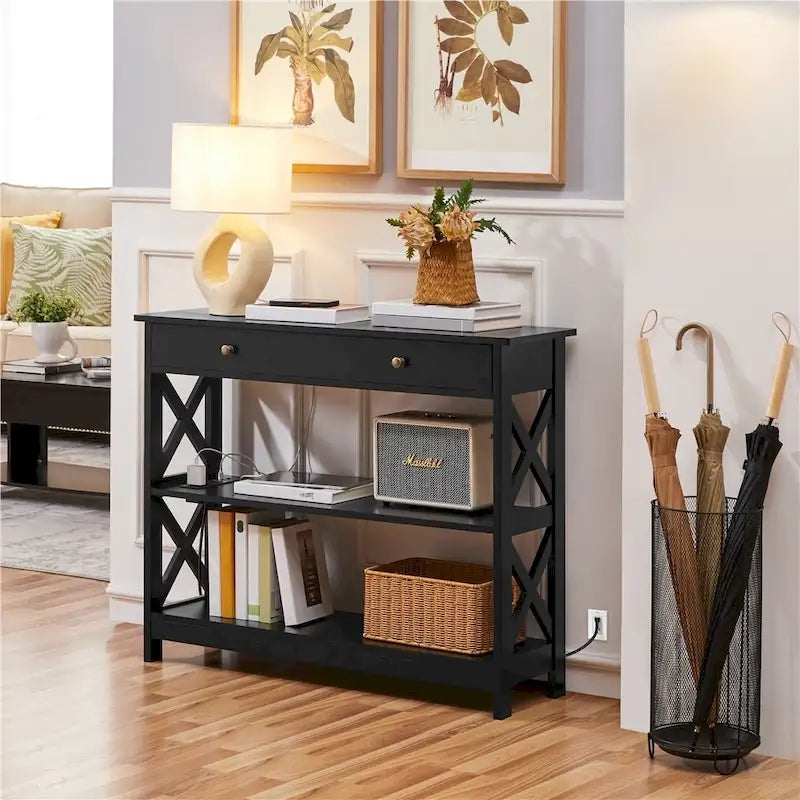 Console en bois avec prise de courant pour entrée