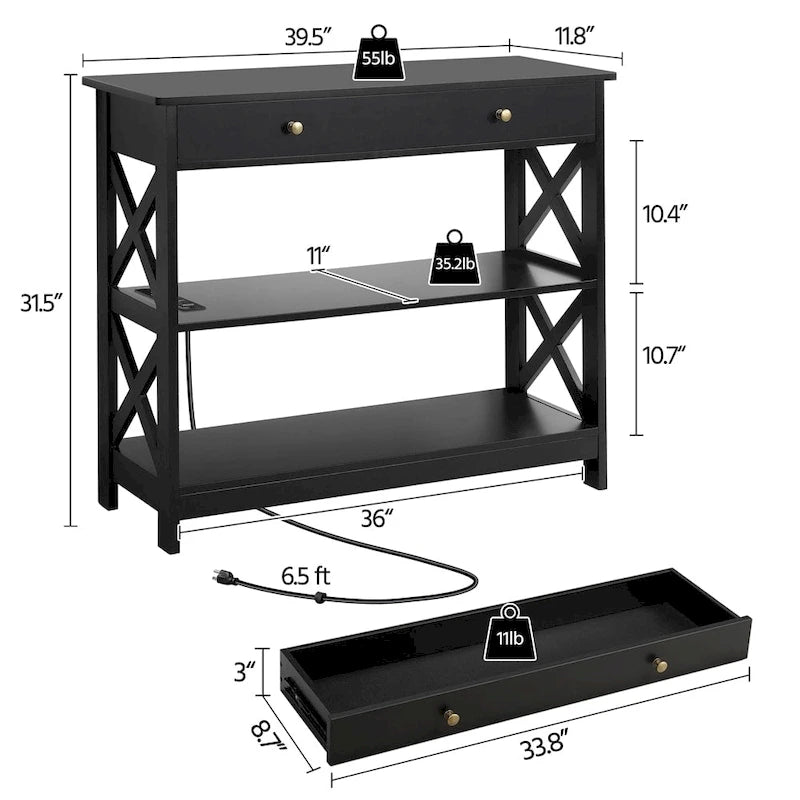 Console en bois avec prise de courant pour entrée