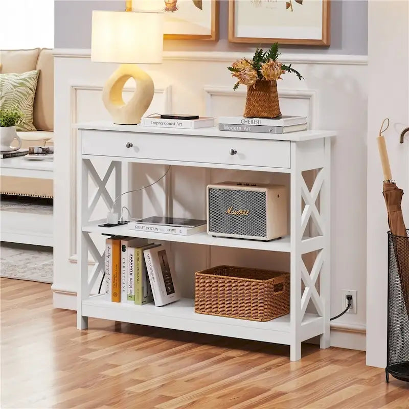Console en bois avec prise de courant pour entrée