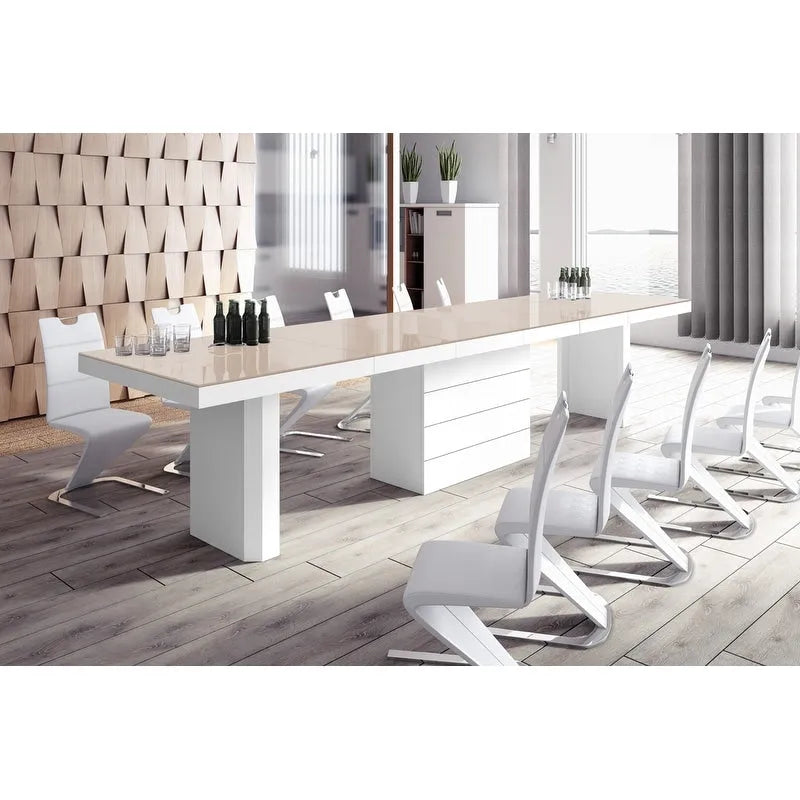 Table à manger moderne extensible laquée brillante