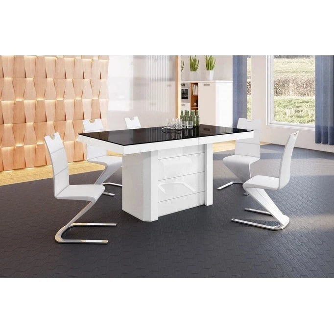 Table à manger moderne extensible laquée brillante