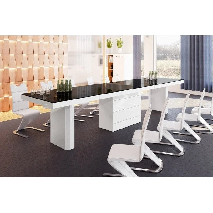 Table à manger moderne extensible laquée brillante