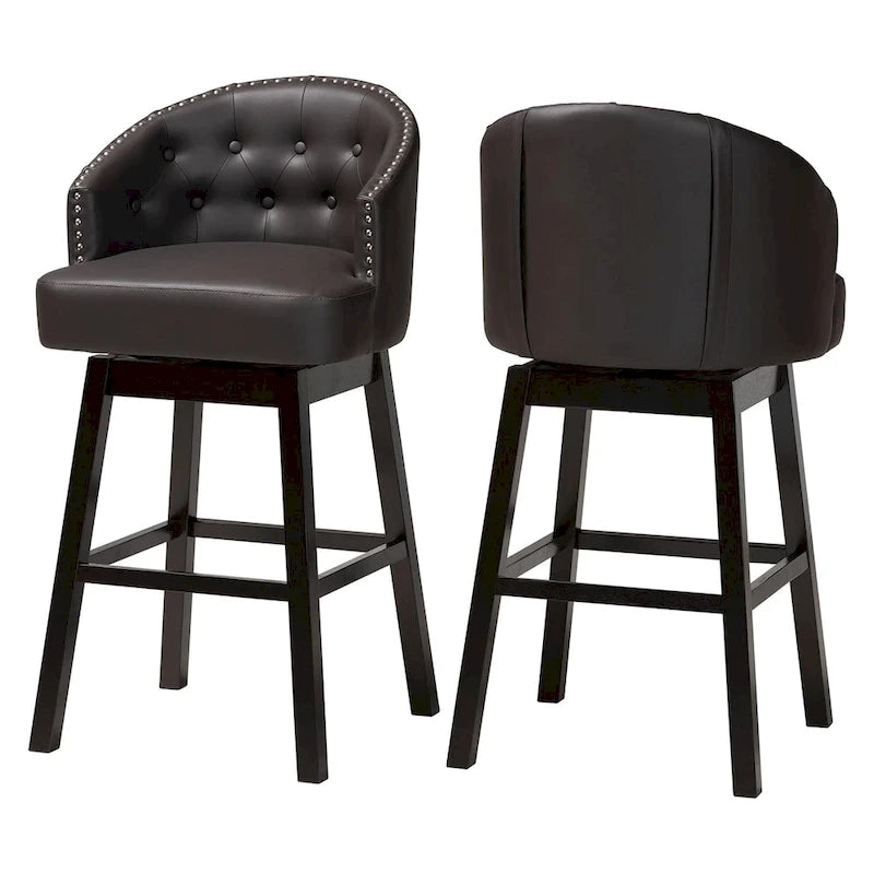 Tabouret de bar moderne minimaliste en similicuir marron