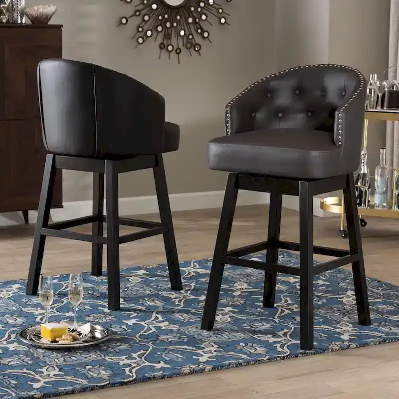 Tabouret de bar moderne minimaliste en similicuir marron