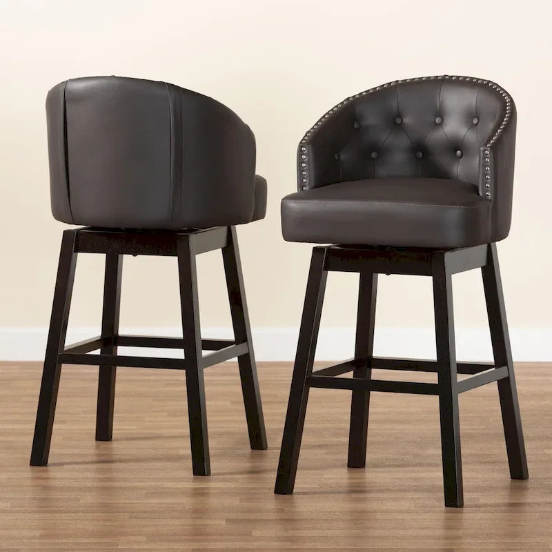 Tabouret de bar moderne minimaliste en similicuir marron
