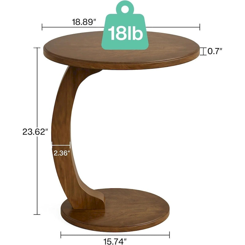 Table d'appoint en bois en forme de C