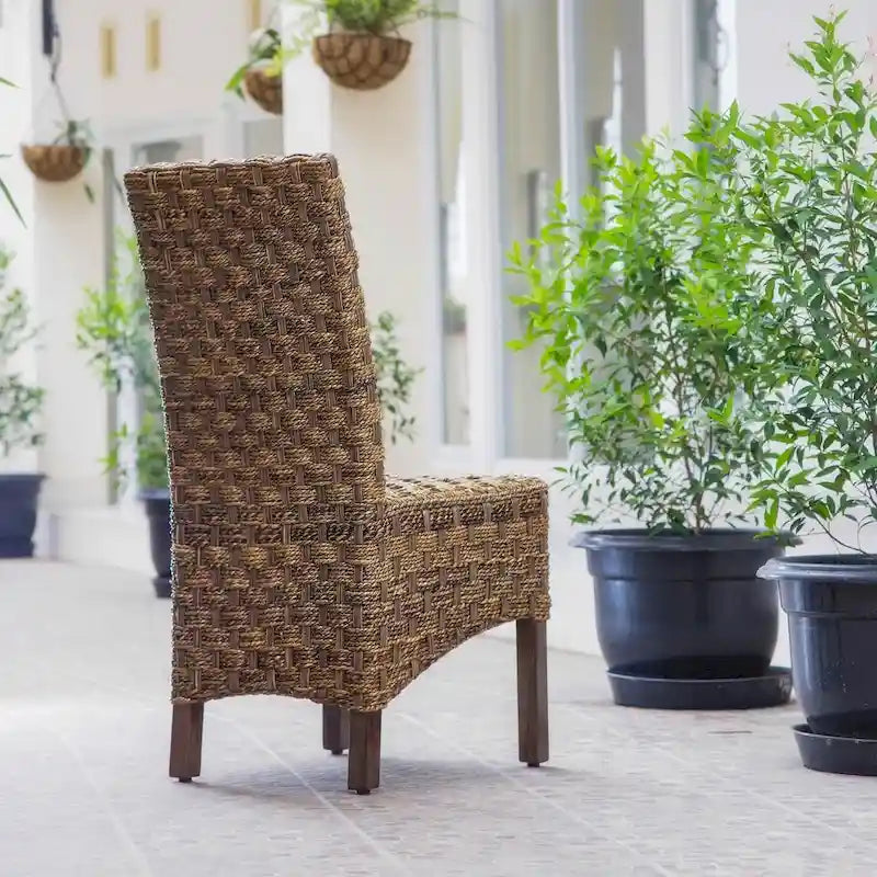 Chaise de salle à manger Manila en abaca tressé et acajou (lot de 2)
