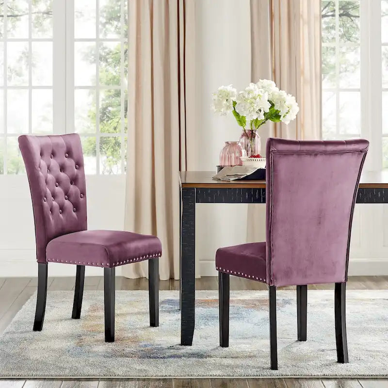 Chaises de salle à manger en velours capitonné (lot de deux)