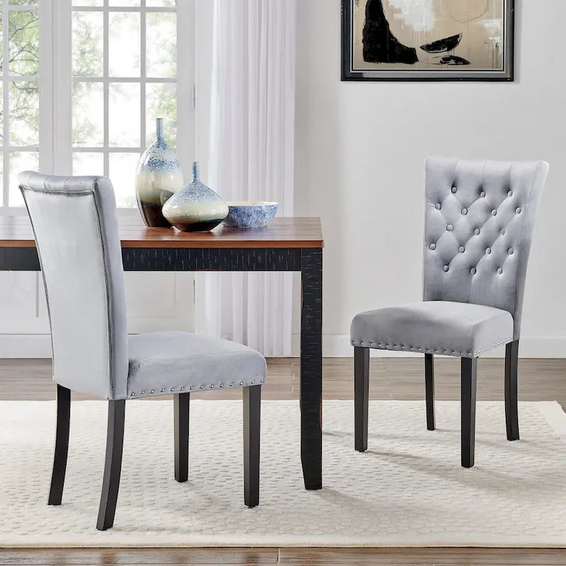 Chaises de salle à manger en velours capitonné (lot de deux)