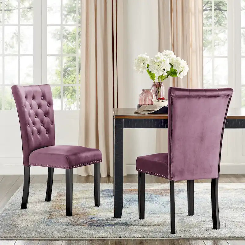 Chaises de salle à manger en velours capitonné (lot de deux)