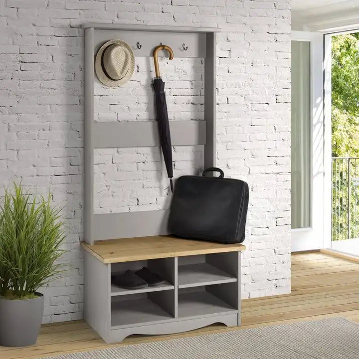 Porte-manteau d'entrée en bois (Gris)
