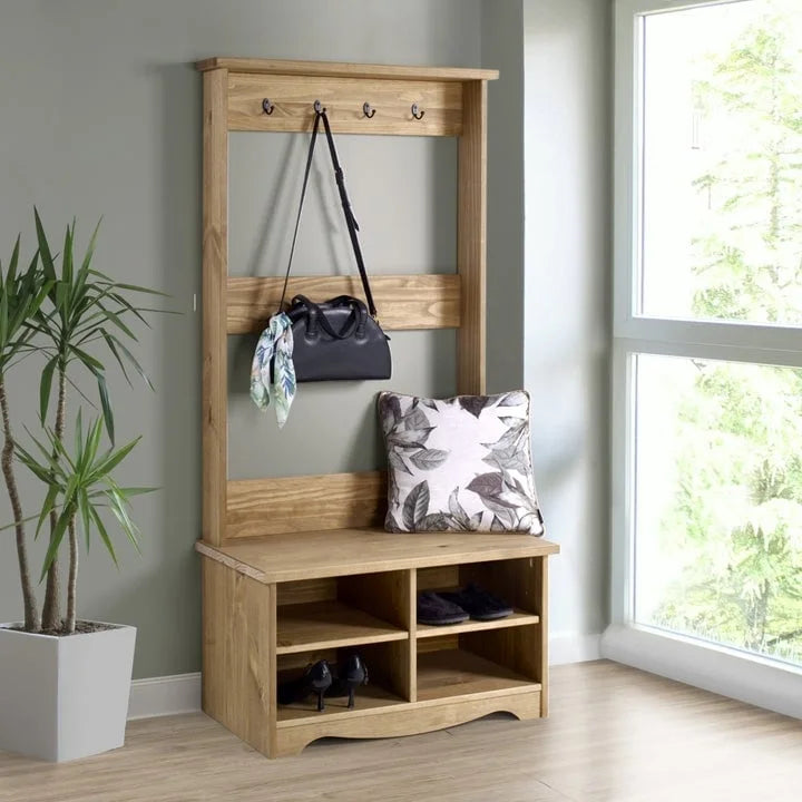 Porte-manteau d'entrée en bois (Gris)
