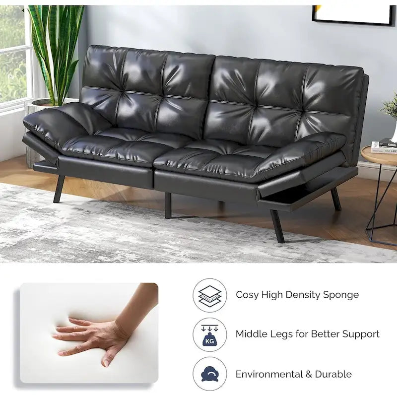 Canapé-lit futon, canapé convertible pliable en mousse à mémoire de forme avec accoudoirs réglables pour petits espaces