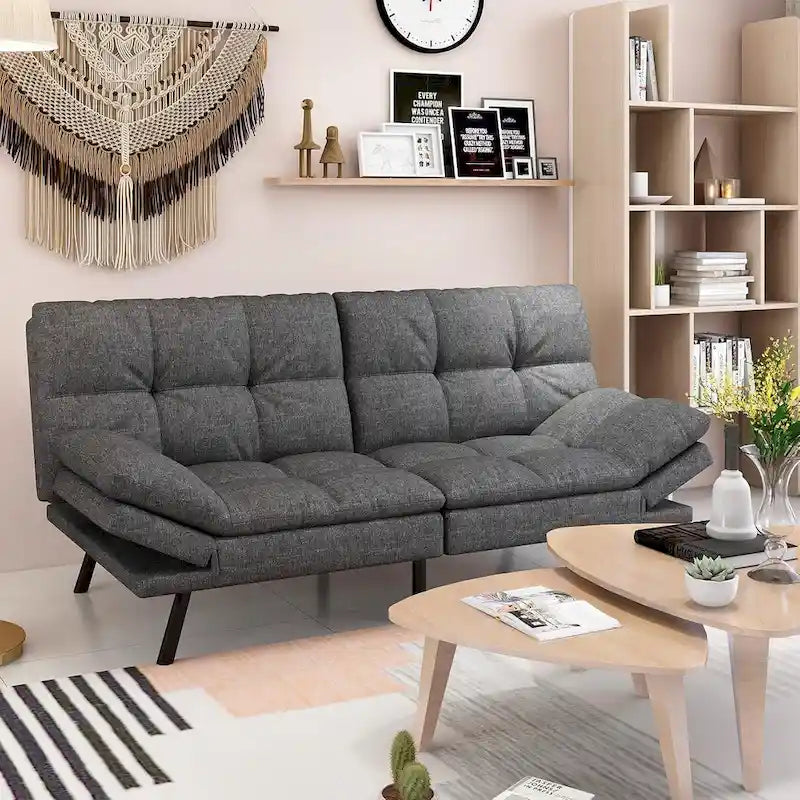 Canapé-lit futon, canapé convertible pliable en mousse à mémoire de forme avec accoudoirs réglables pour petits espaces