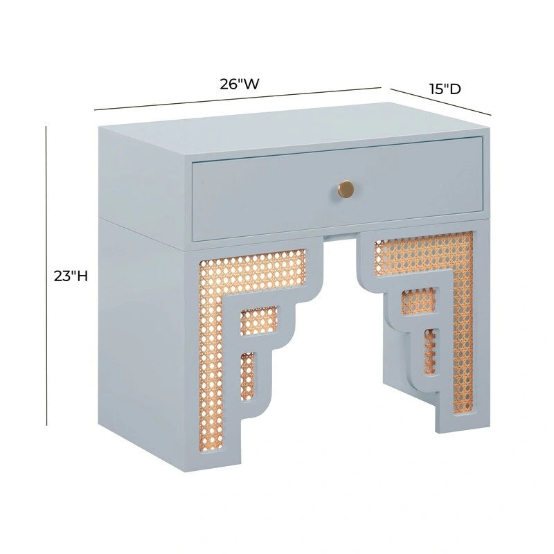 Table de chevet en bois et rotin