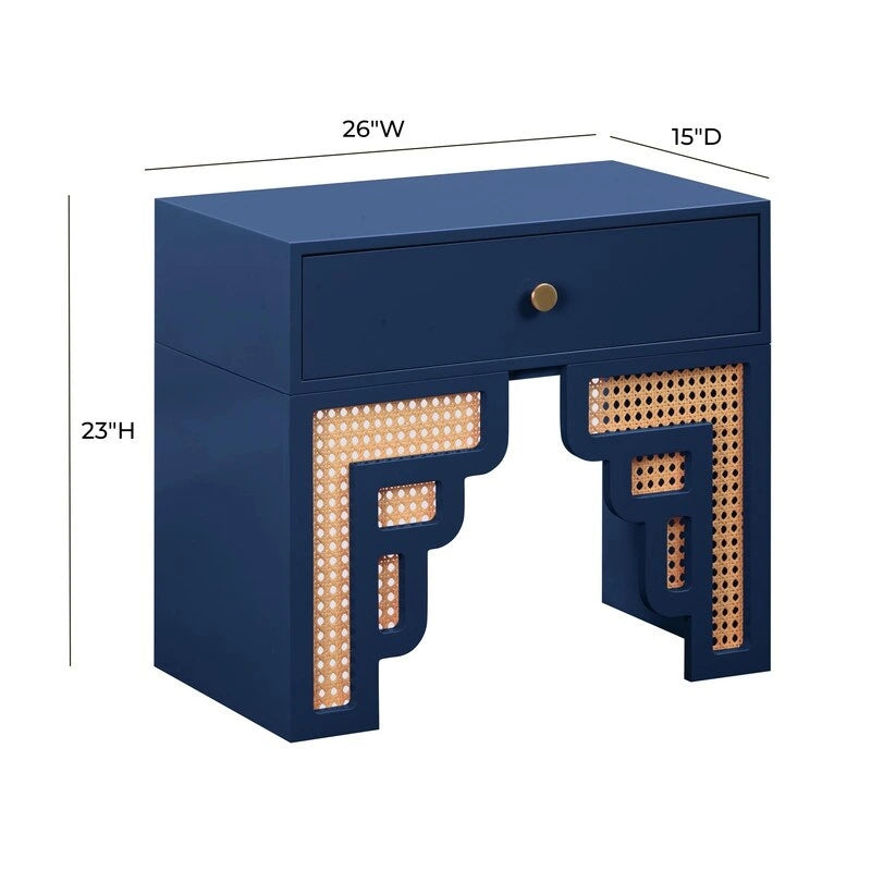 Table de chevet en bois et rotin